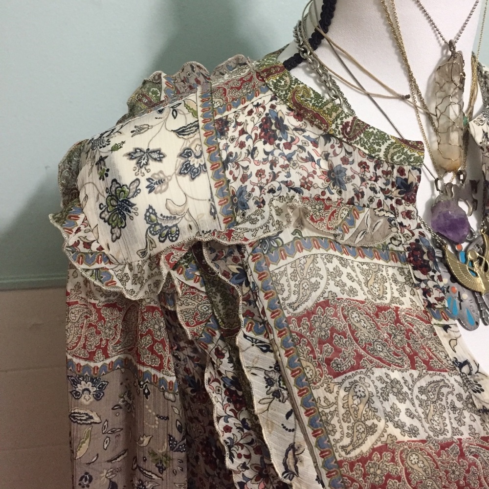 Zara Floral Patchwork Dress w/Ruffle Bofice - Picture 6 of 7